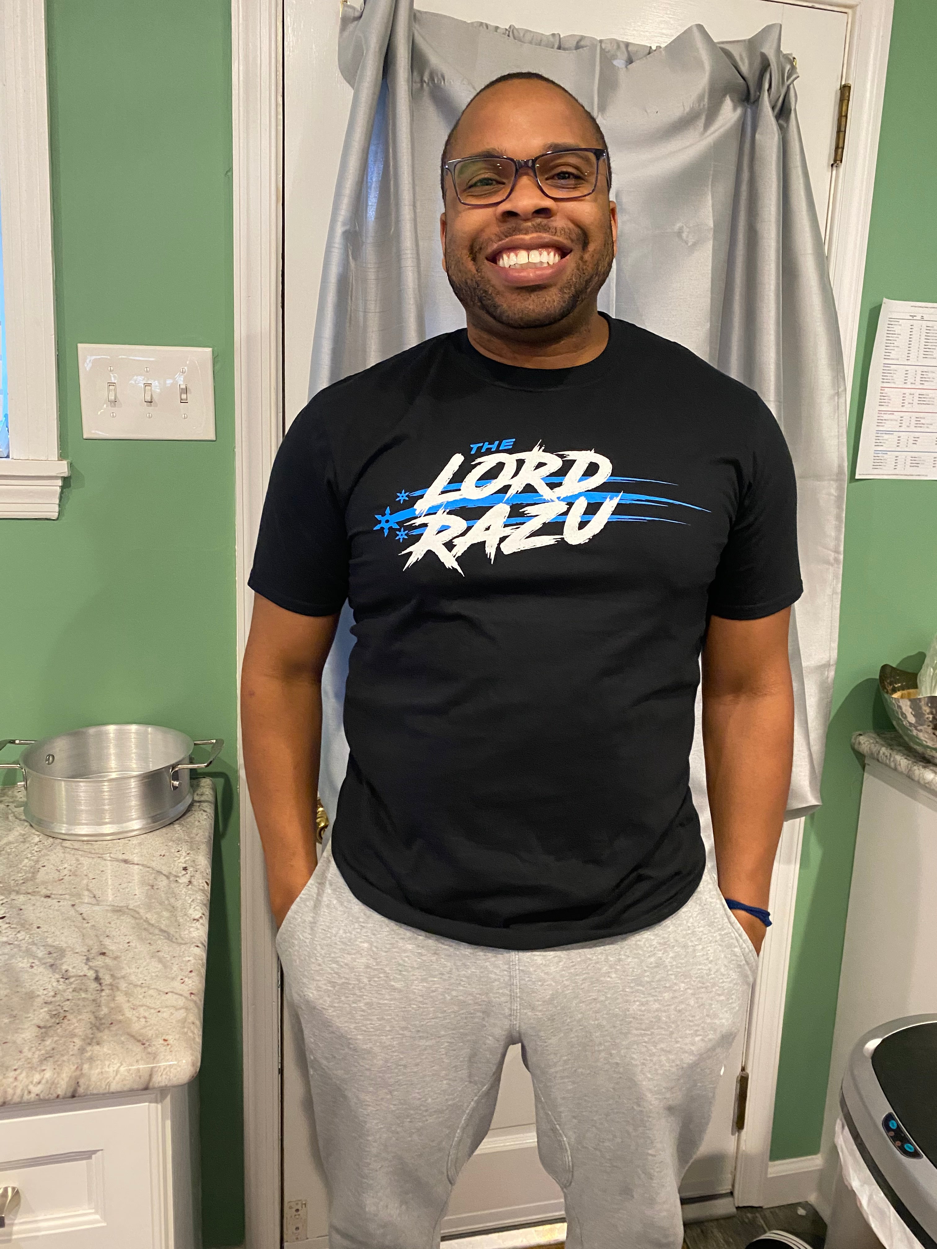 The Lord Razu community wearing archive merch