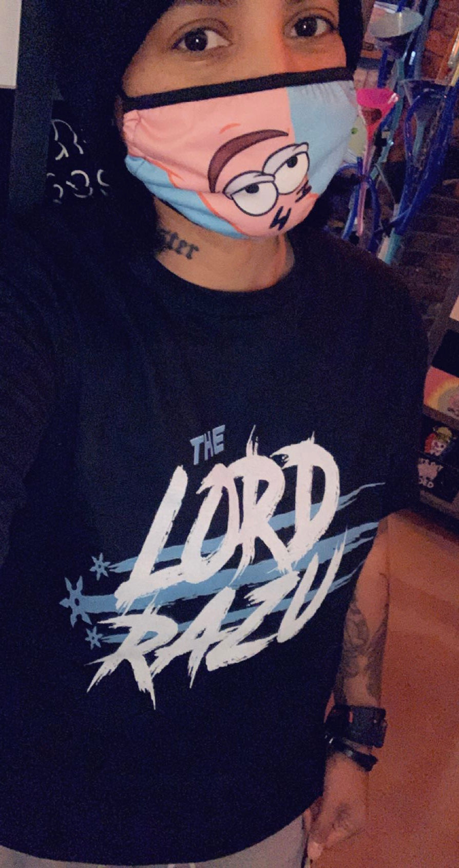 The Lord Razu community wearing archive merch