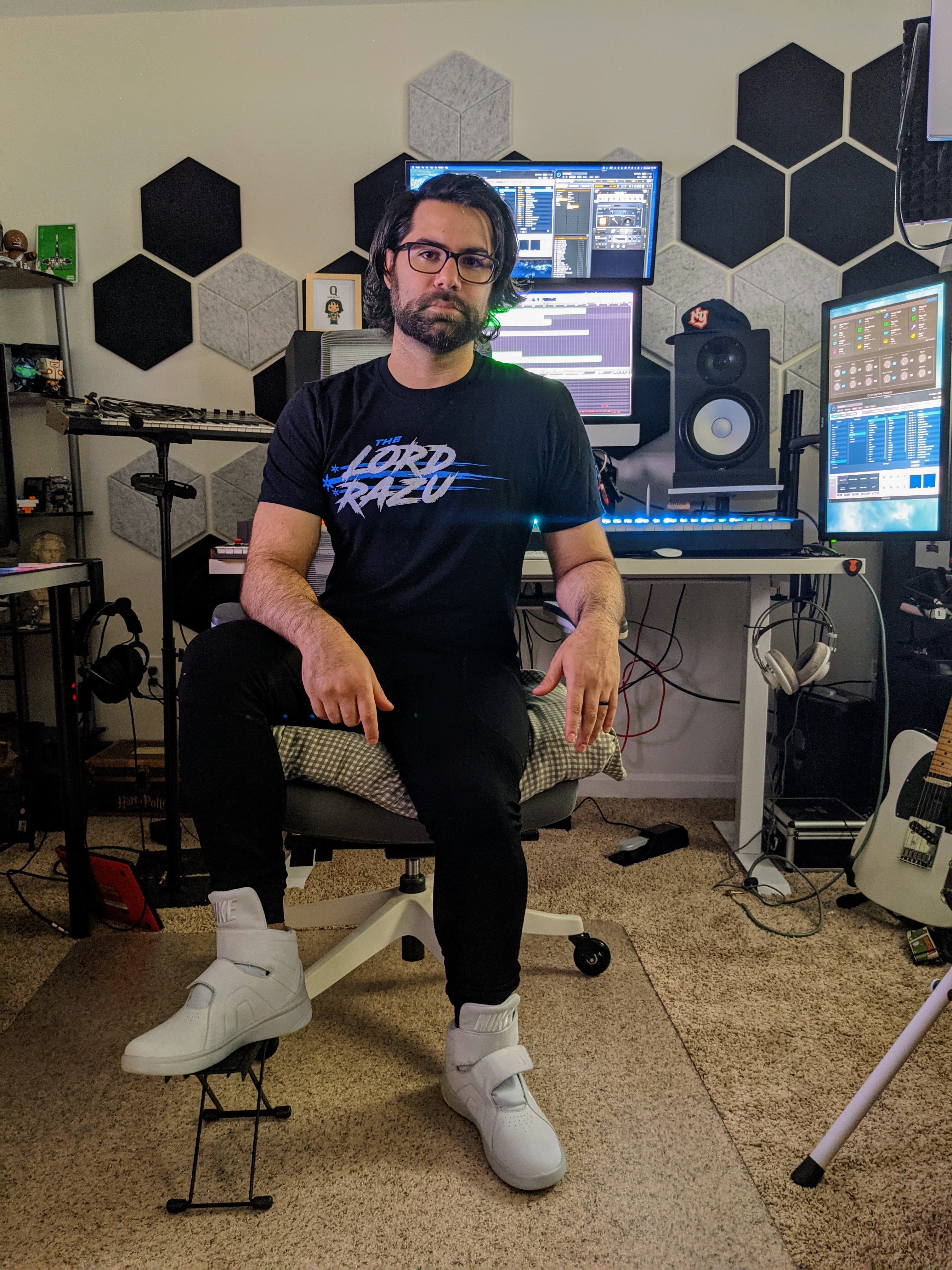 The Lord Razu community wearing archive merch