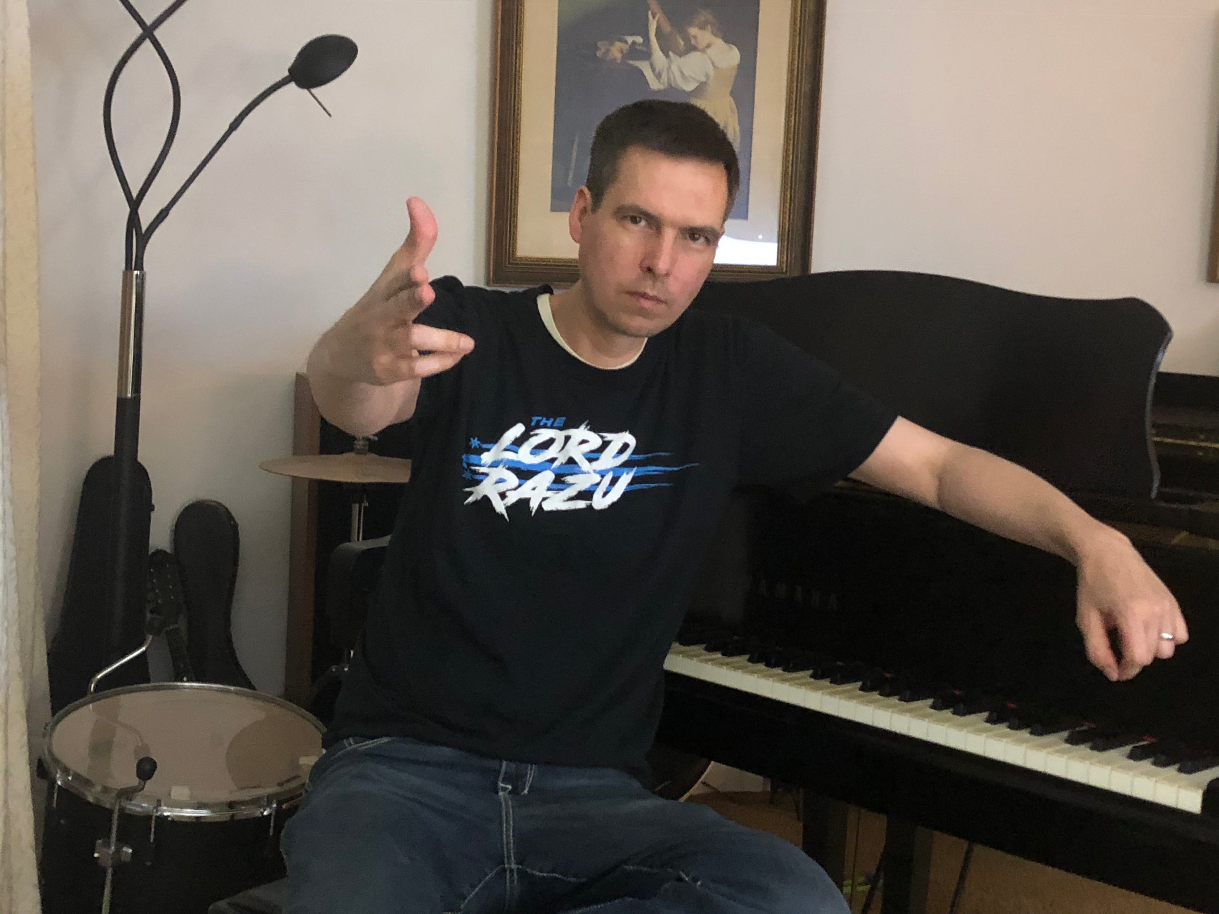 The Lord Razu community wearing archive merch