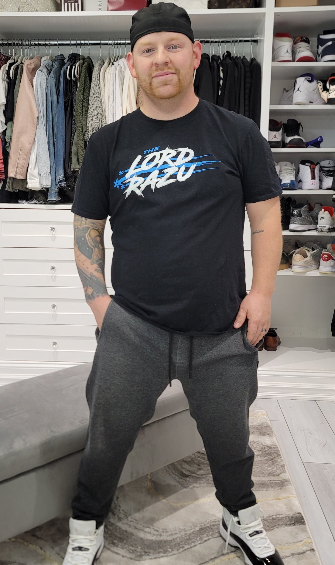 The Lord Razu community wearing archive merch